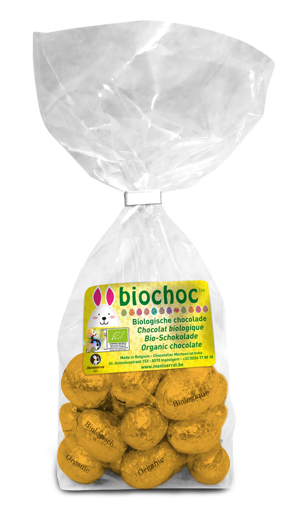 Biochoc Oeufs Pâques pralinè en sachet blanc bio 150g